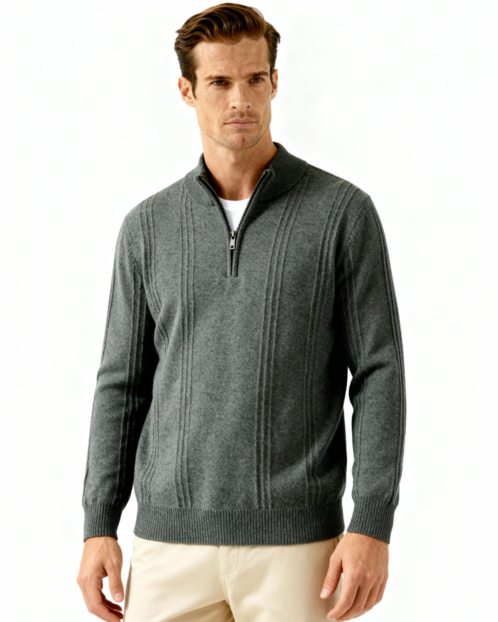 100% Cashmere Ribbed Half Zip
